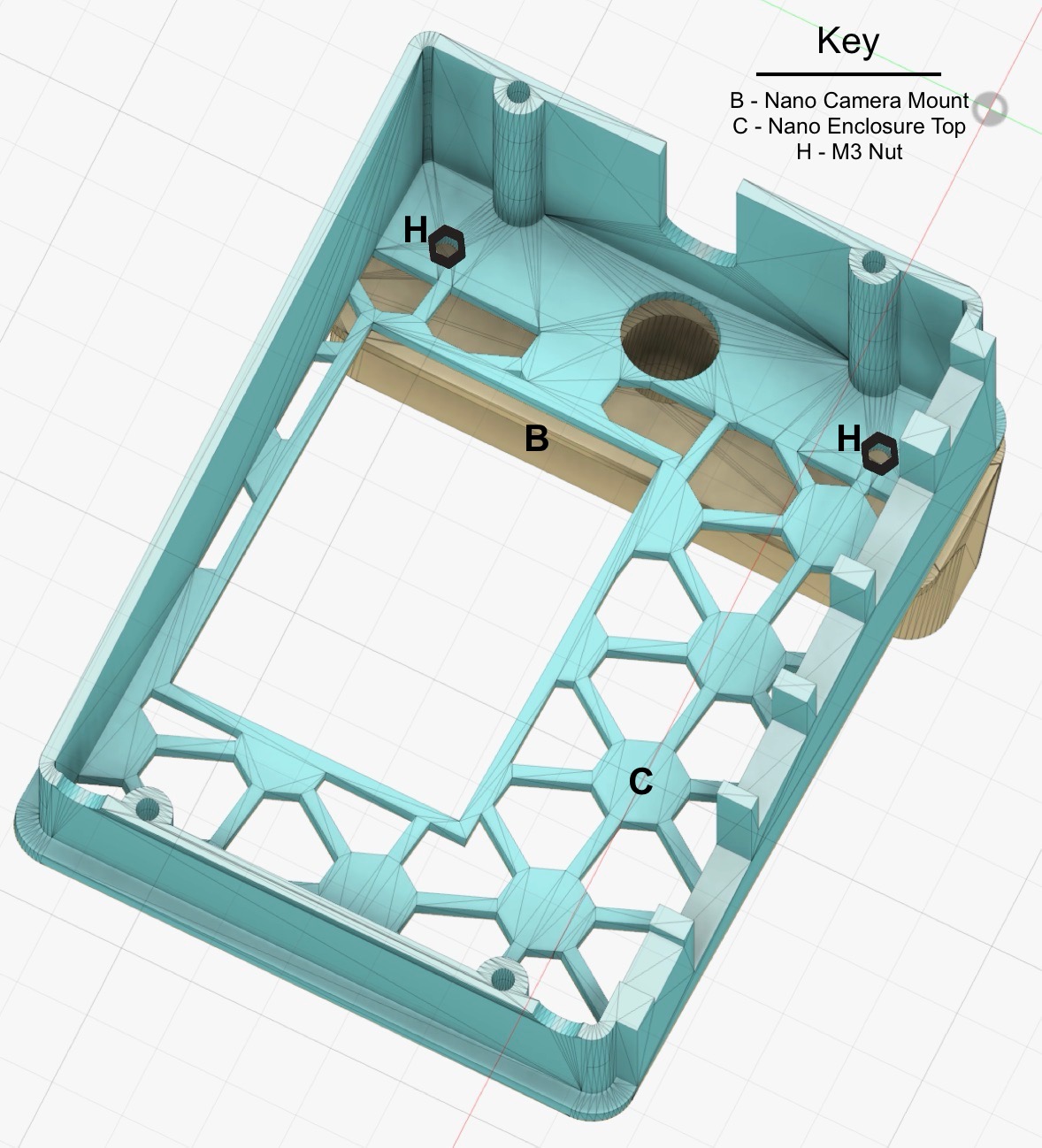 
                    This figure shows the inside of the enclosure top, with two nuts
                    corresponding to the screws in the previous image.
                    