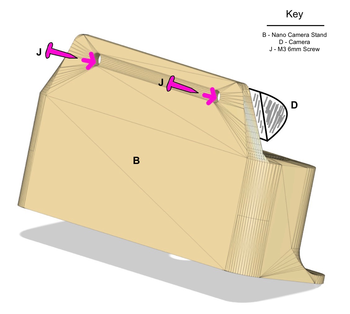 
                    This figure shows the back of the camera stand, with two
                    screws going through the screwholes to attach the Intel RealSense
                    D415 camera to the camera stand.
                    