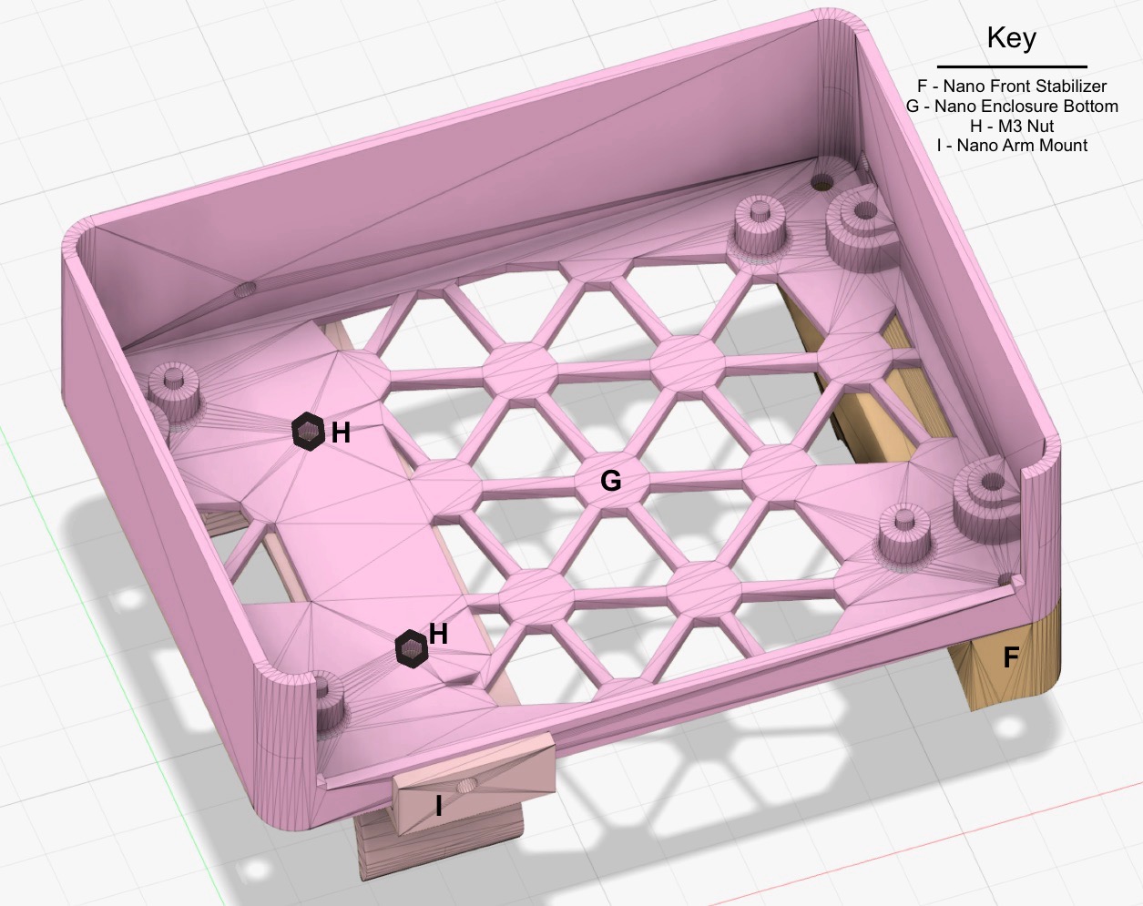 
                    This figure shows the inside of the enclosure bottom, with two
                    nuts corresponding to the screws in the previous image.
                    